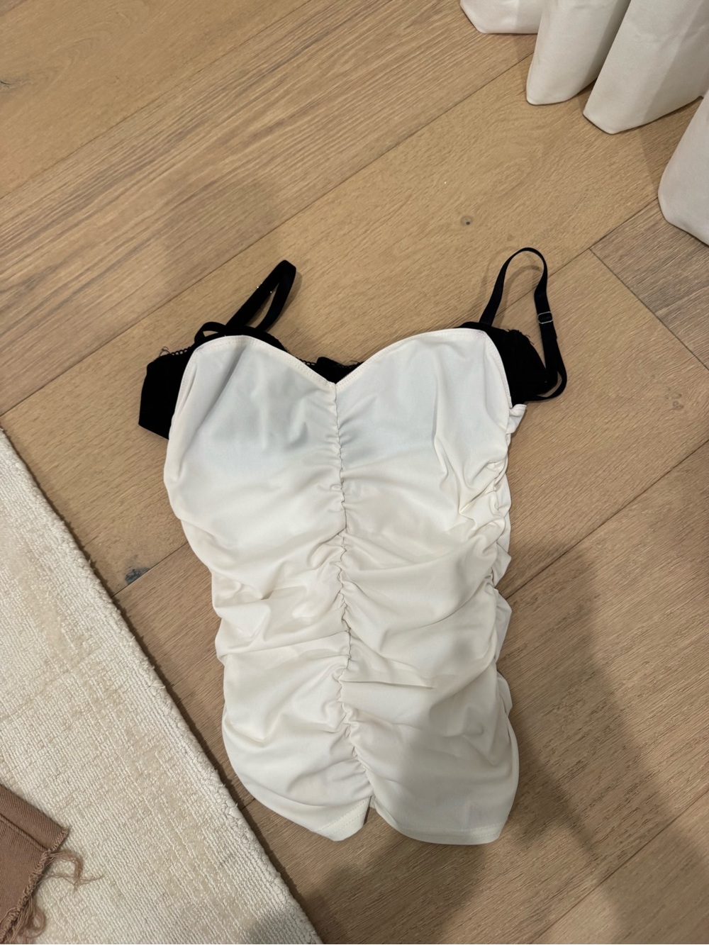 White & Black Ruched Bustier Bodysuit
